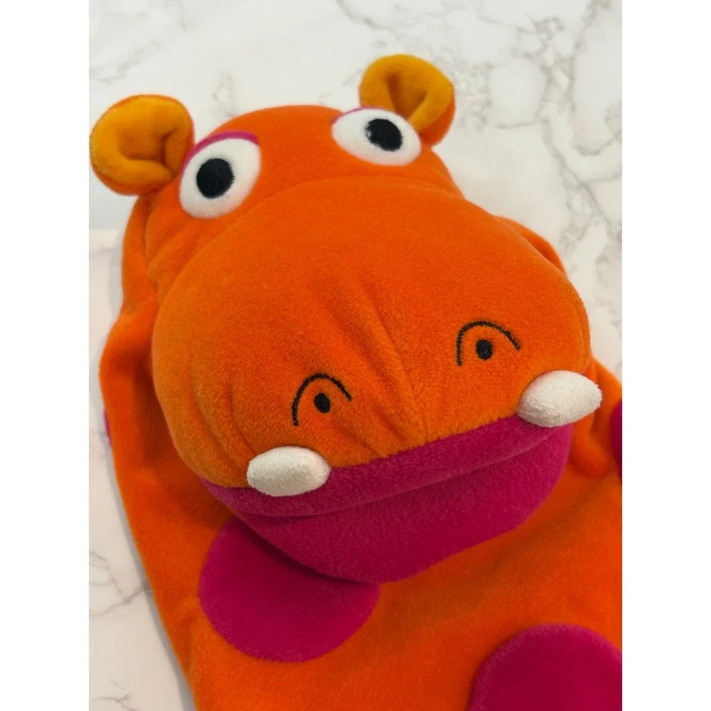 Gymboree Hippo Hand Puppet Orange Pink Polka Dot Fleece Plush Toy Vintage Style‎